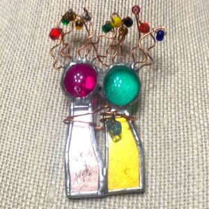 Stain glass figurines brooch copper wire